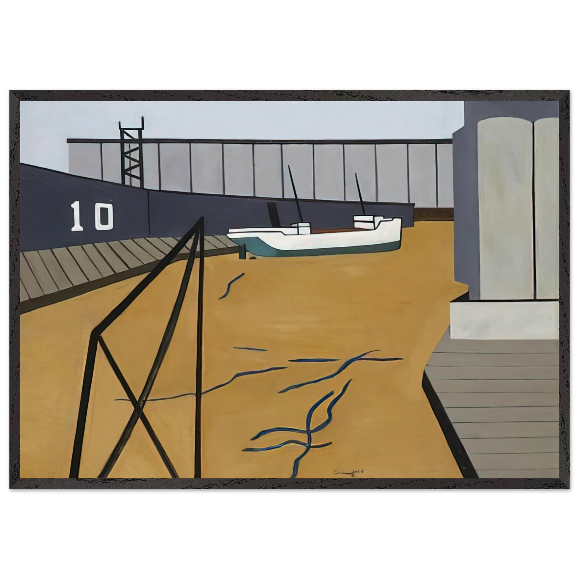 Boat and Grain Elevators - 1942 - Ralston Crawford 70x100 cm / 28x40 inches Framed Art Print – Black Wooden Frame