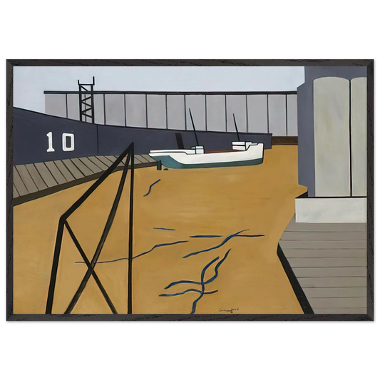 Boat and Grain Elevators - 1942 - Ralston Crawford Framed Art Print – Black Wooden Frame - Default Title - -Framed Art Print