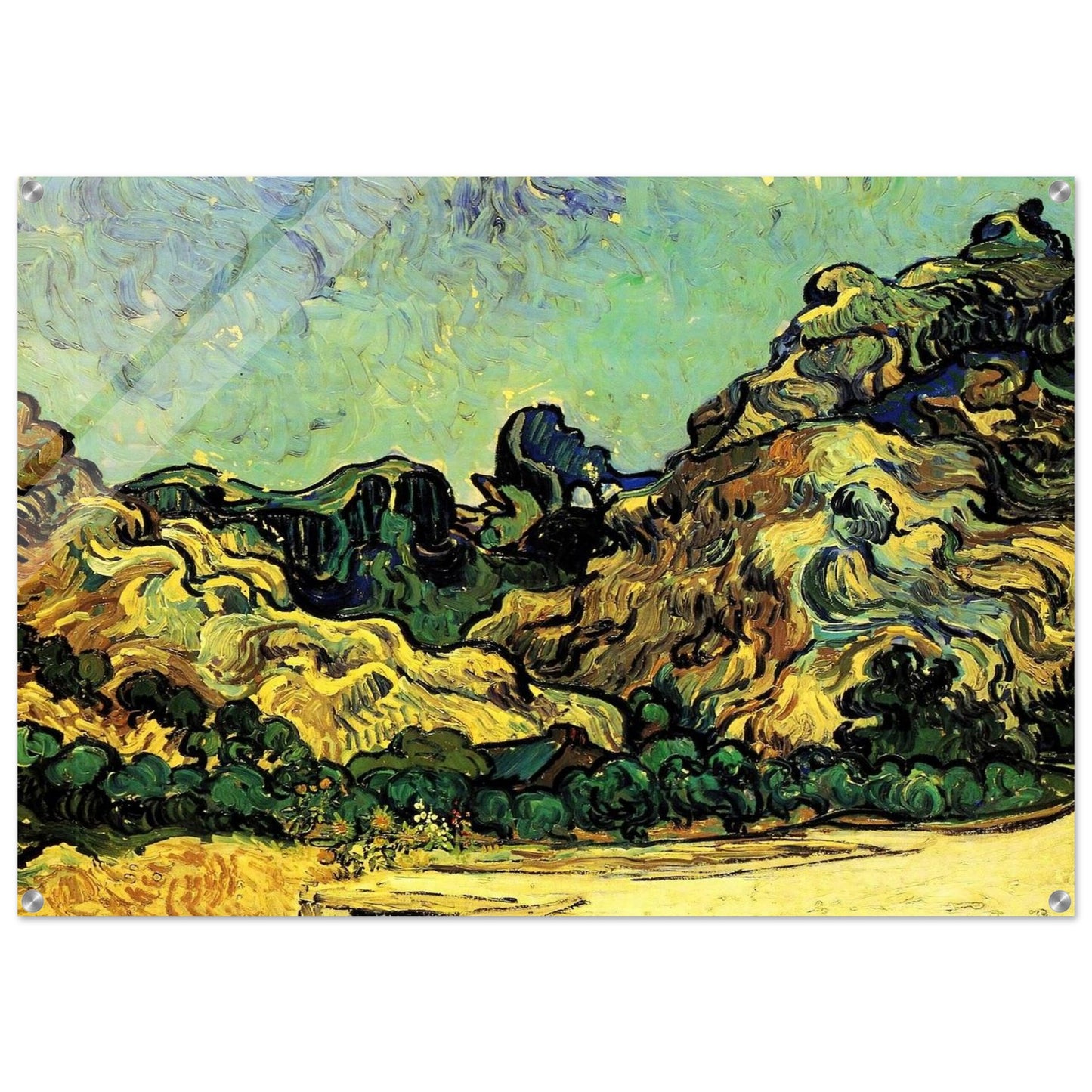Mountains at Saint-Remy with Dark Cottage - Vincent van Gogh Acrylic Print - 70x100 cm / 28x40″ inches