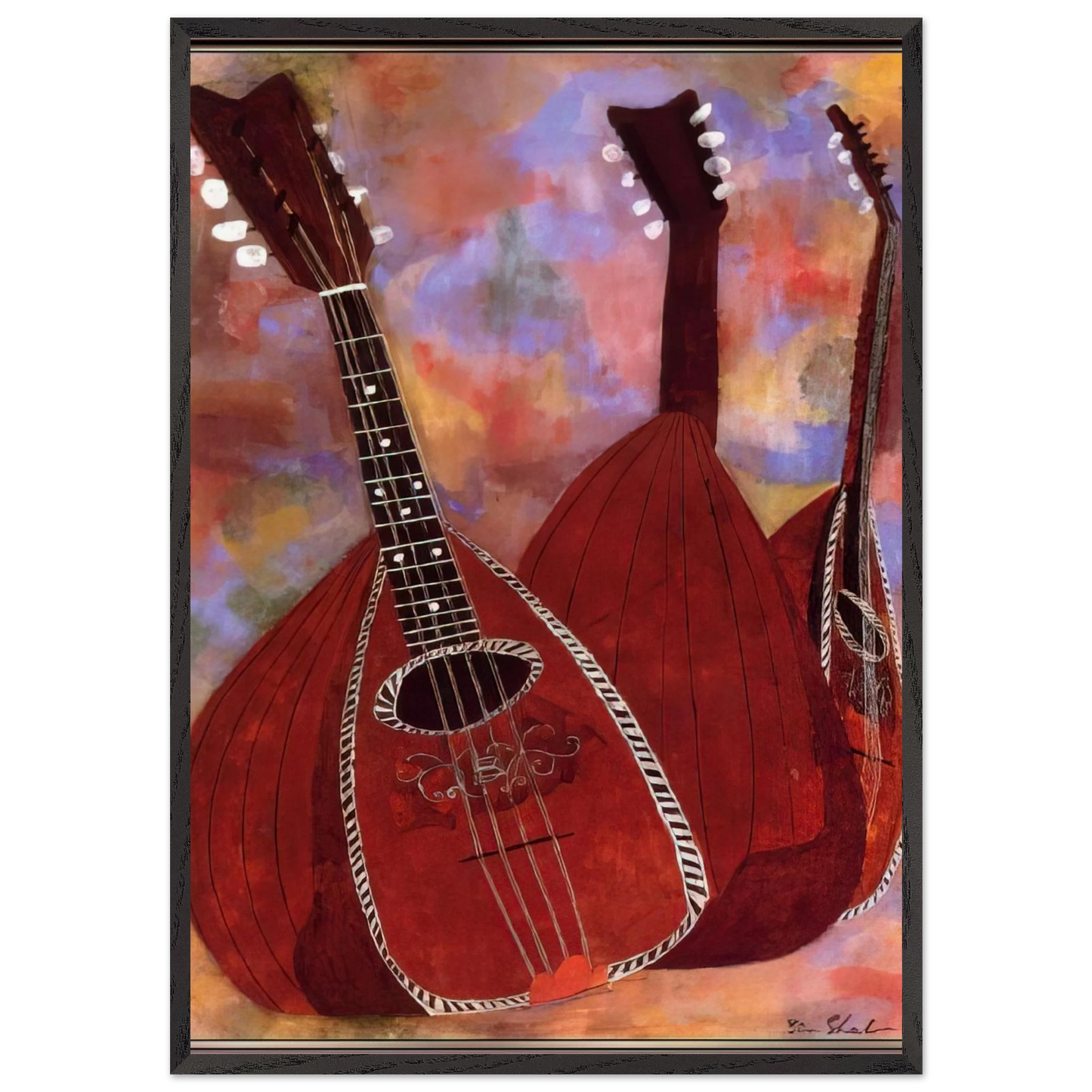 THREE LUTES - Ben Shahn Framed Art Print – Black Wooden Frame - Default Title - -Framed Art Print