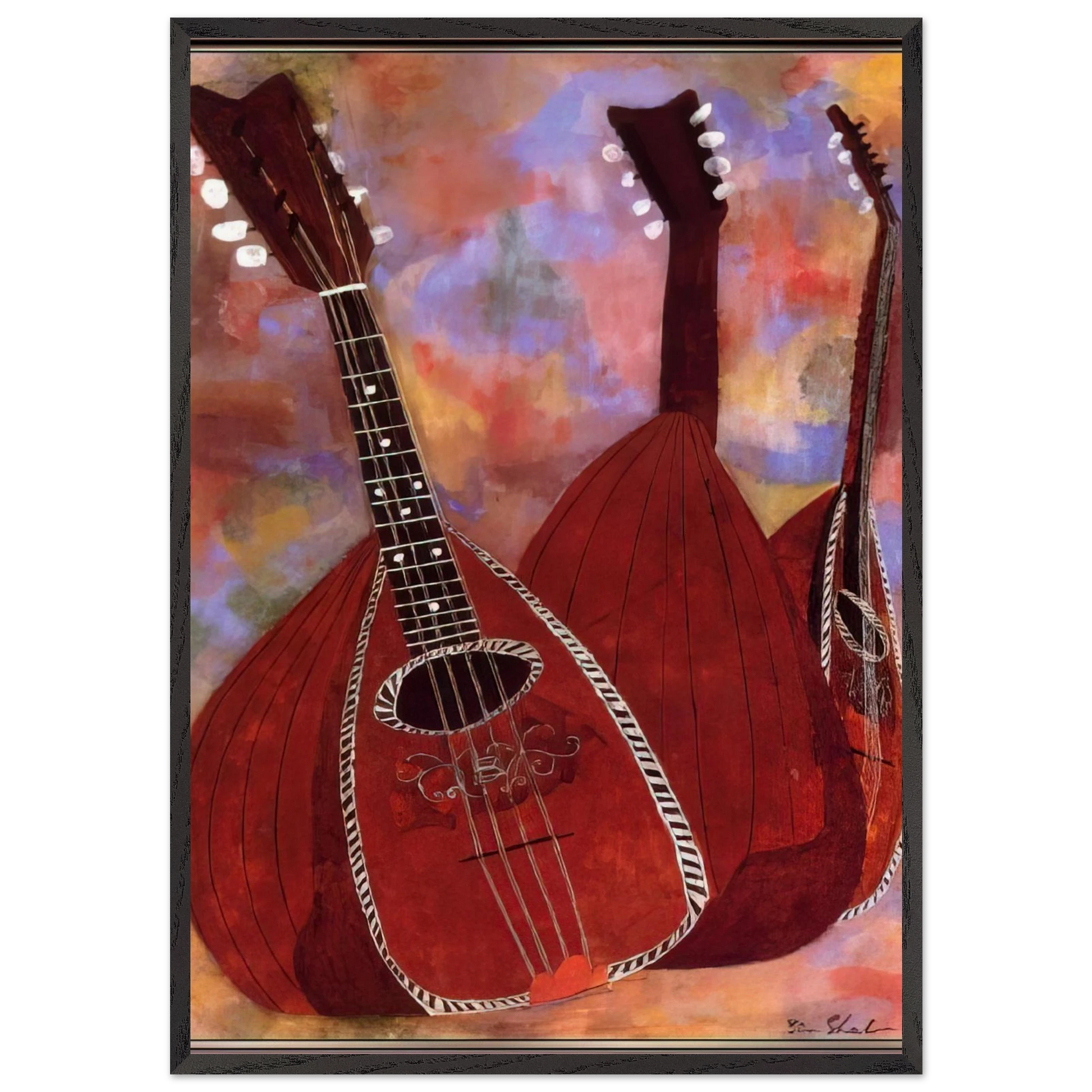 THREE LUTES - Ben Shahn Framed Art Print – Black Wooden Frame - Default Title - -Framed Art Print