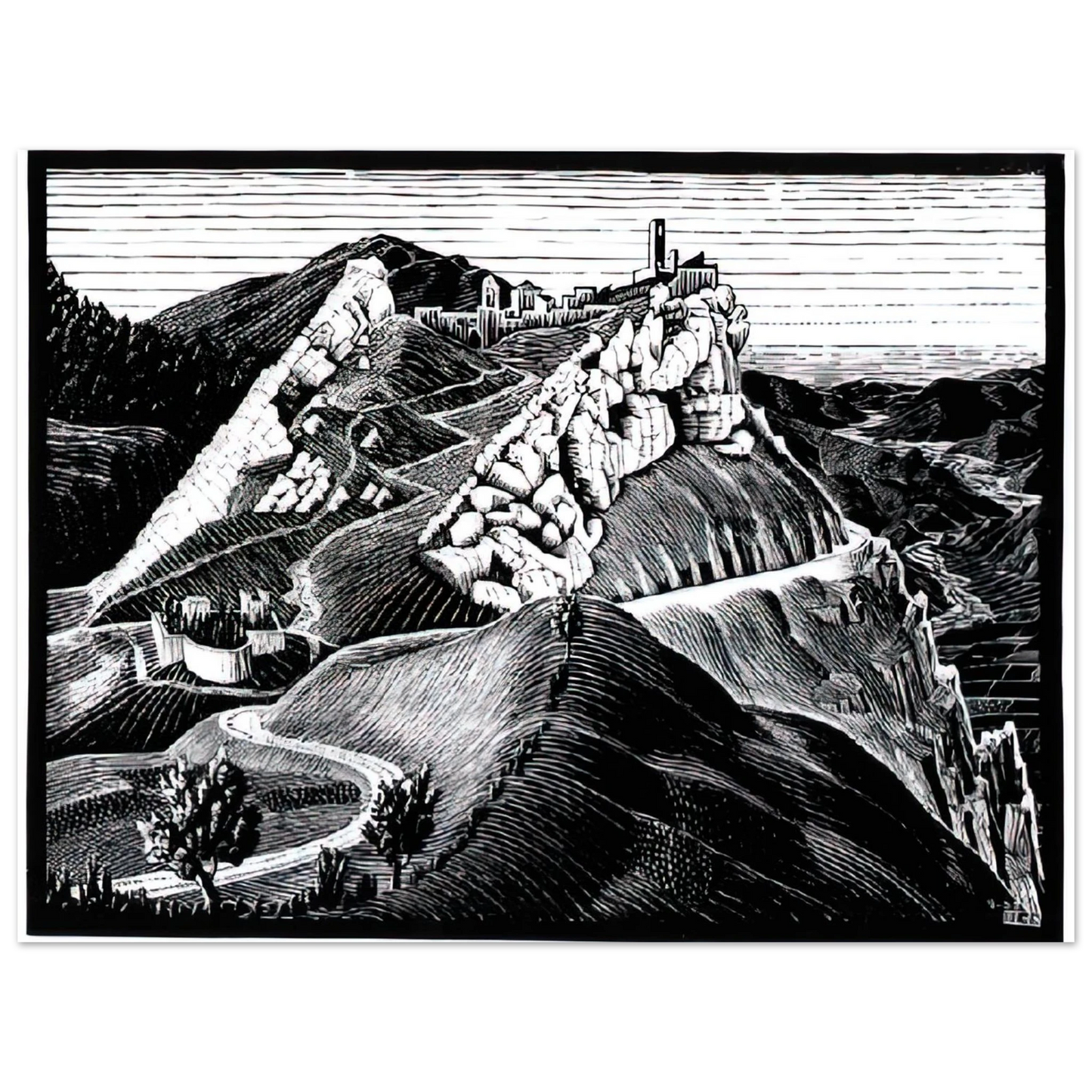 MC Escher - ESCHER (16) Wall Art - 60x80 cm / 24x32 inches - Premium Wooden Framed Poster With Fine Art Paper - White frame