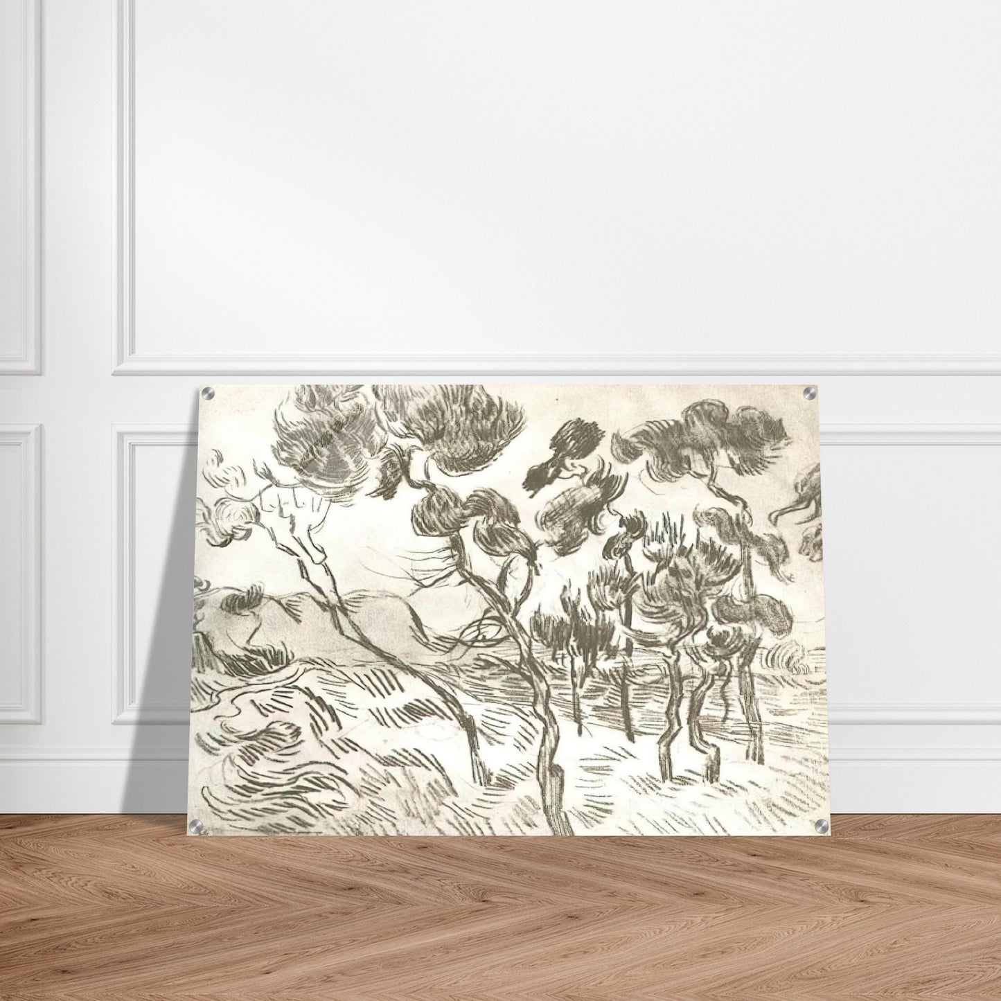 A Group of Pine Trees near a House - Vincent van Gogh Acrylic Print - 70x100 cm / 28x40″ inches