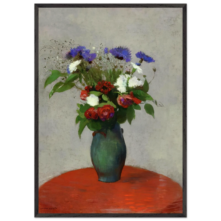 VASE OF FLOWERS ON A RED TABLECLOTH - Odilon Redon 70x100 cm / 28x40 inches Framed Art Print – Black Wooden Frame