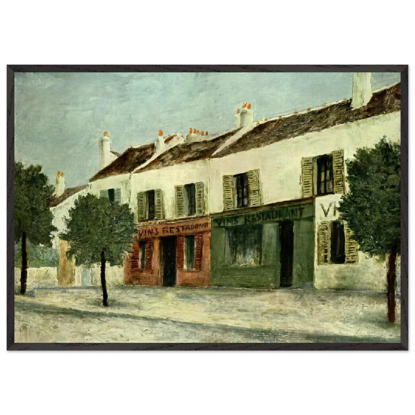 BISTROS IN A SUBURB - Maurice Utrillo Framed Art Print – Black Wooden Frame - Default Title - -Framed Art Print