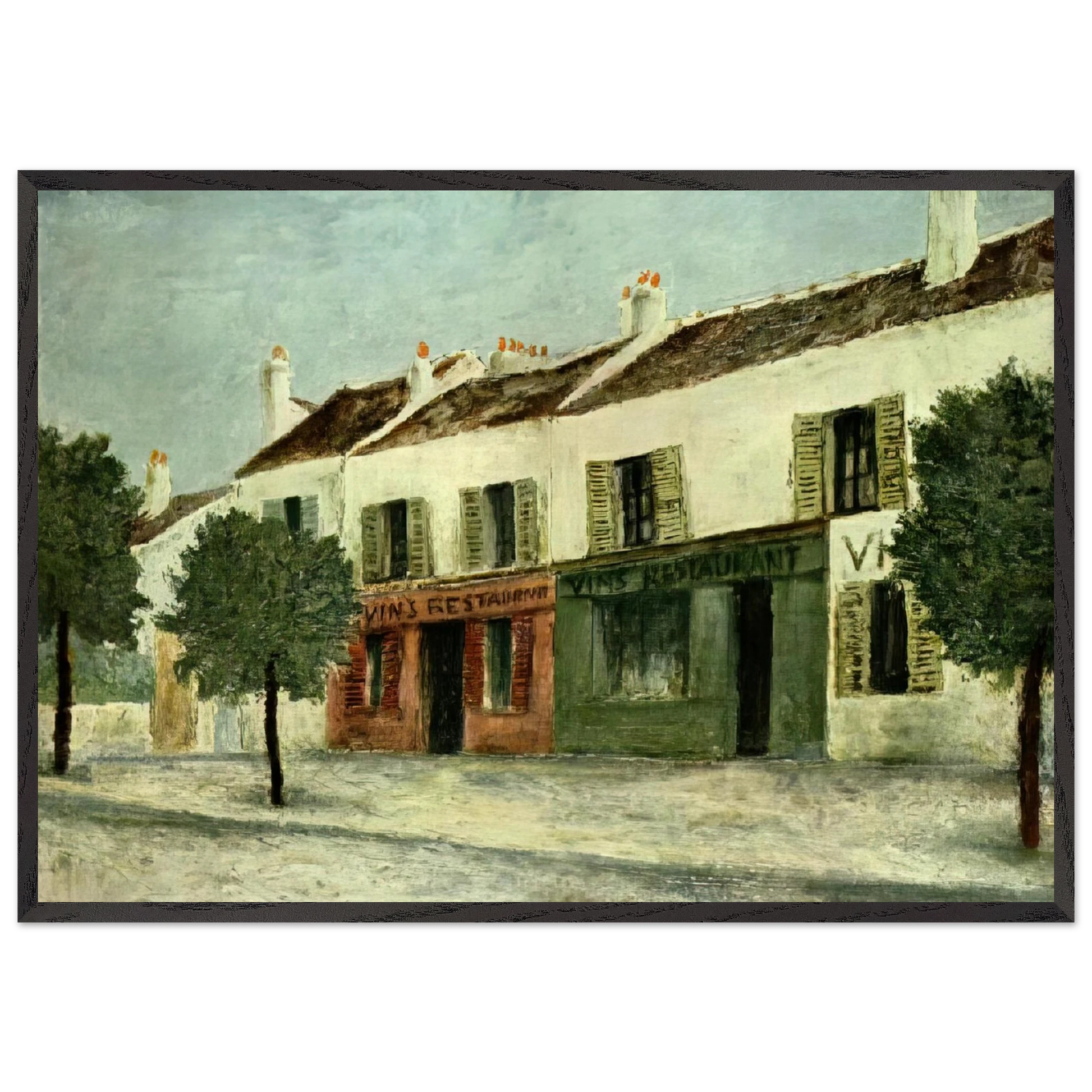 BISTROS IN A SUBURB - Maurice Utrillo Framed Art Print – Black Wooden Frame - Default Title - -Framed Art Print