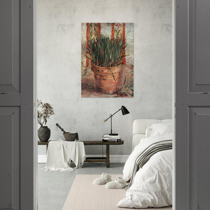 Flowerpot with Chives - Vincent van Gogh Brushed Aluminum Print - 70x100 cm / 28x40 inches | Vincent van Gogh Aluminum Print | Vincent van Gogh Prints