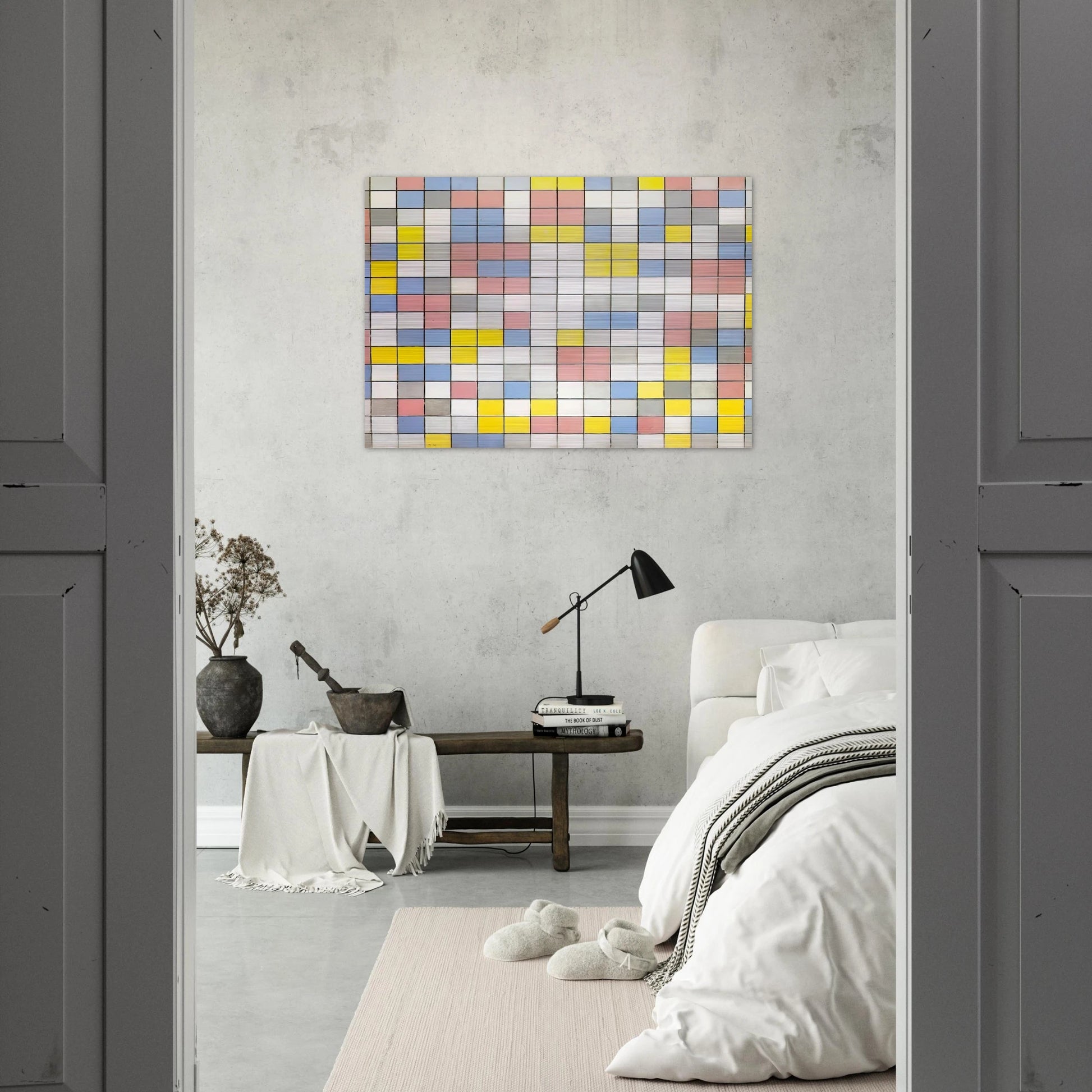Composition with Grid IX - Piet Mondrian Brushed Aluminum Print - 70x100 cm / 28x40 inches | Piet Mondrian Aluminum Print | Piet Mondrian Prints