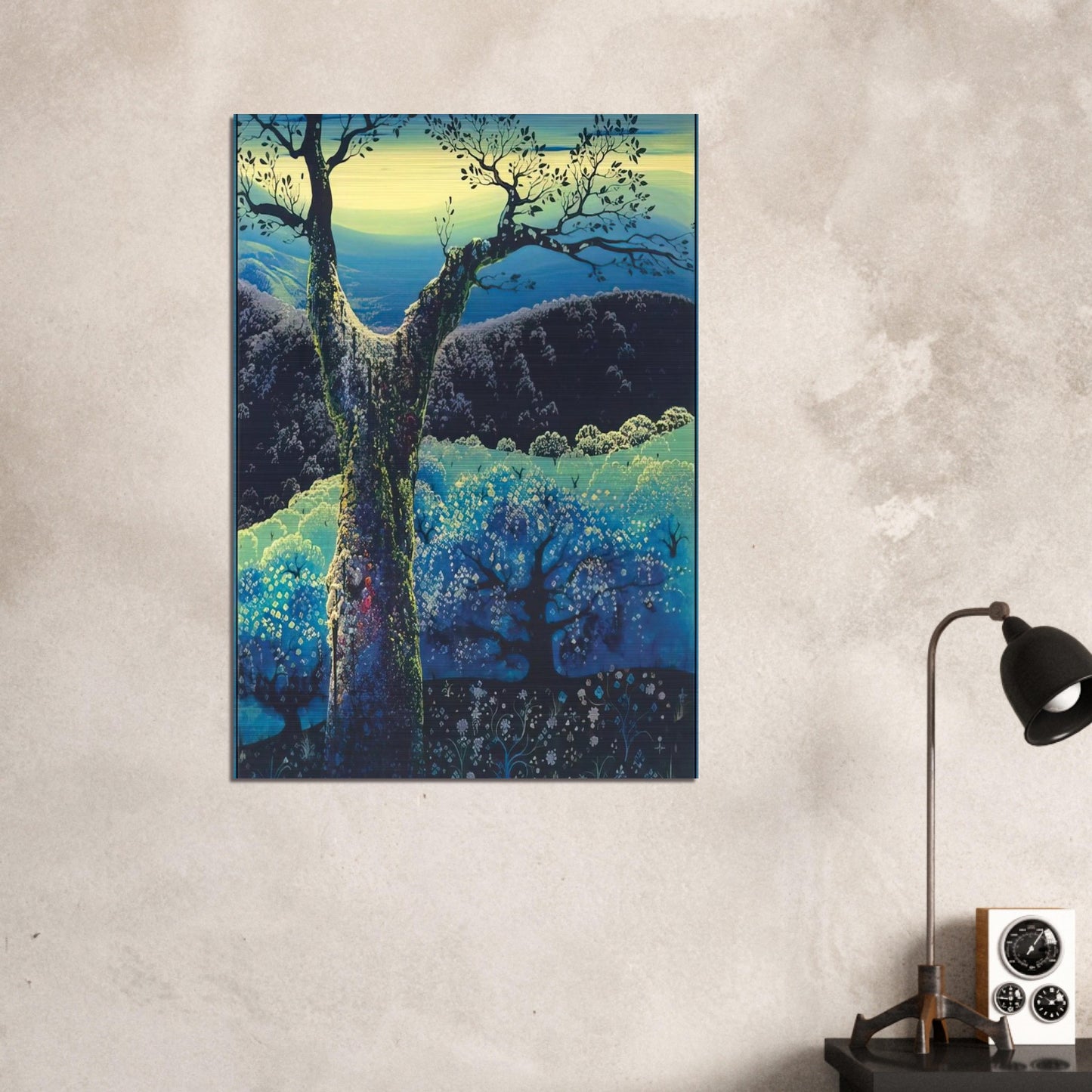 Orchard in Bloom - Eyvind Earle Brushed Aluminum Print - 70x100 cm / 28x40 inches | Eyvind Earle Aluminum Print | Eyvind Earle Prints