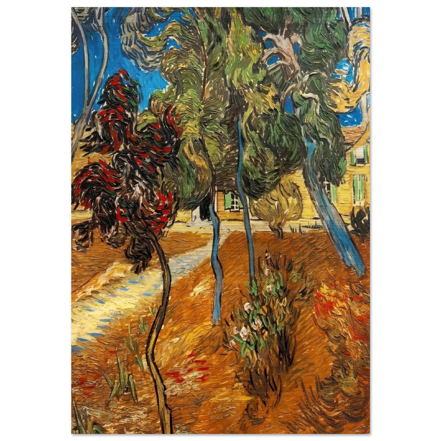 Trees in the Asylum Garden - Vincent van Gogh Brushed Aluminum Print - 70x100 cm / 28x40 inches | Vincent van Gogh Aluminum Print | Vincent van Gogh Prints