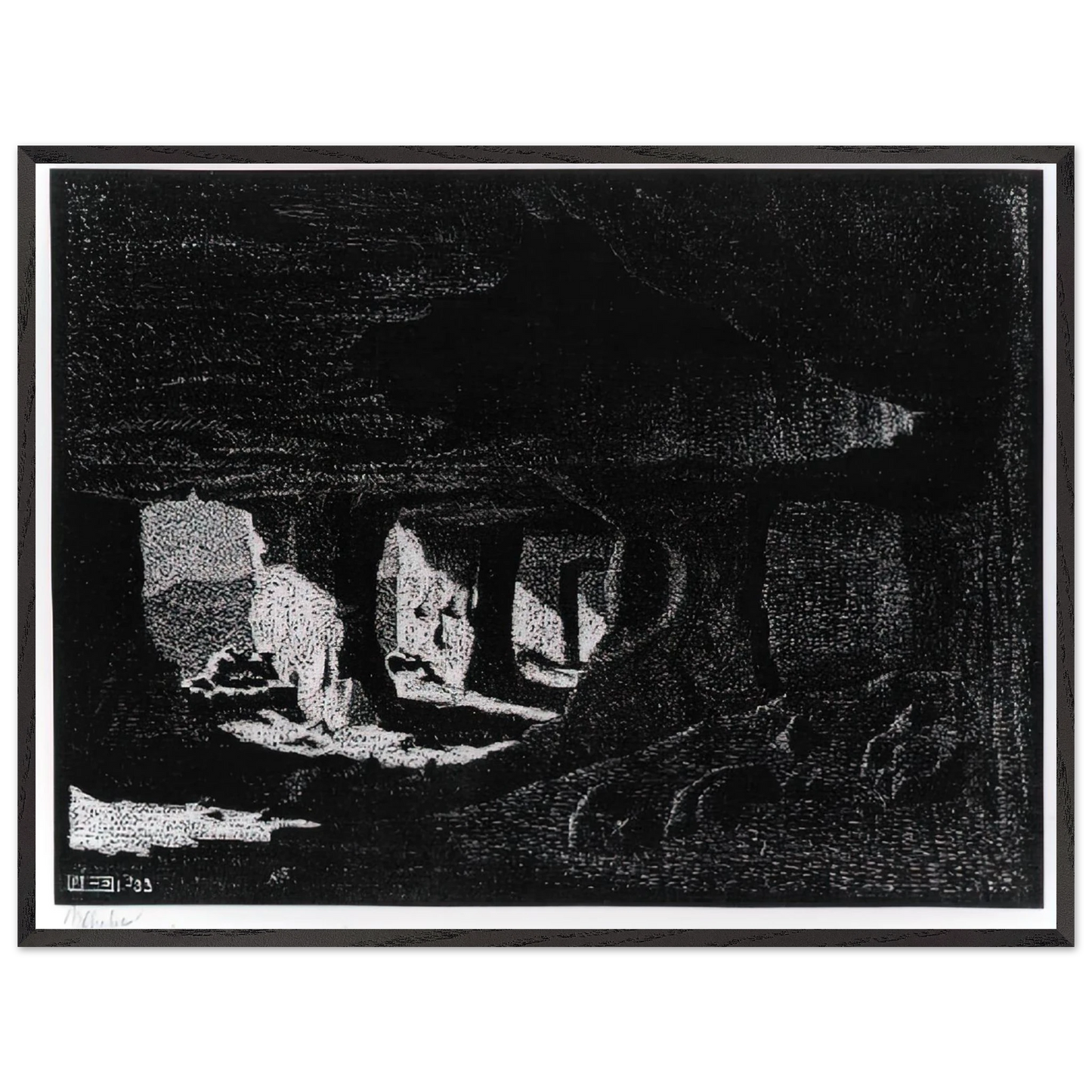 MC Escher - CAVE DWELLINGS NEAR SPERLINGA SICILY Wall Art - 30x40 cm / 12x16 inches - Premium Wooden Framed Poster With Fine Art Paper - Wood frame