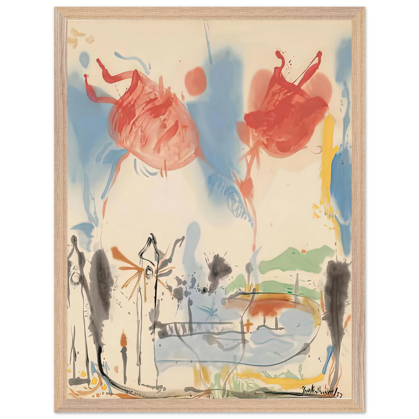 Helen Frankenthaler - Round Trip, 1957- Wall Art - 60x80 cm / 24x32 inches - Premium Wooden Framed Poster With Fine Art Paper - White frame