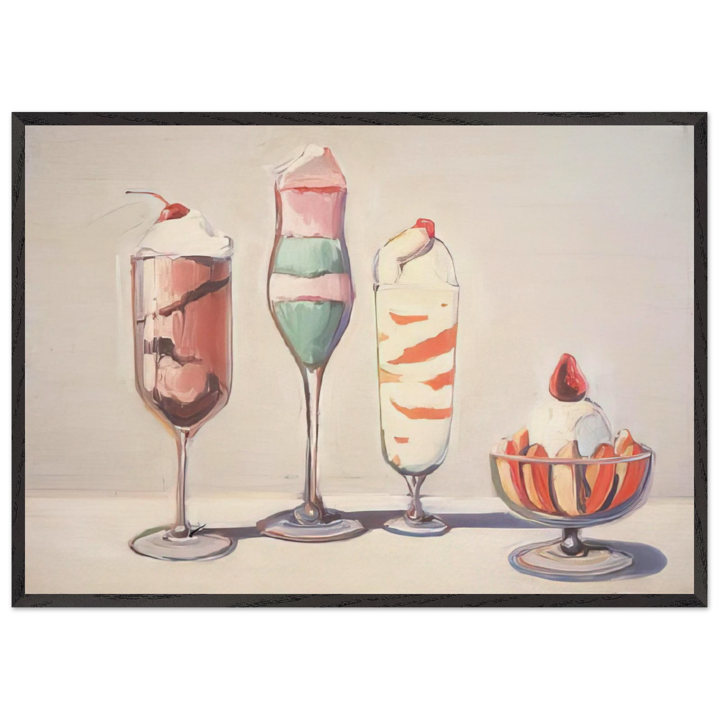Four Sundaes - Pop Art - Wayne Thiebaud Framed Art Print – Black Wooden Frame - Default Title - -Framed Art Print