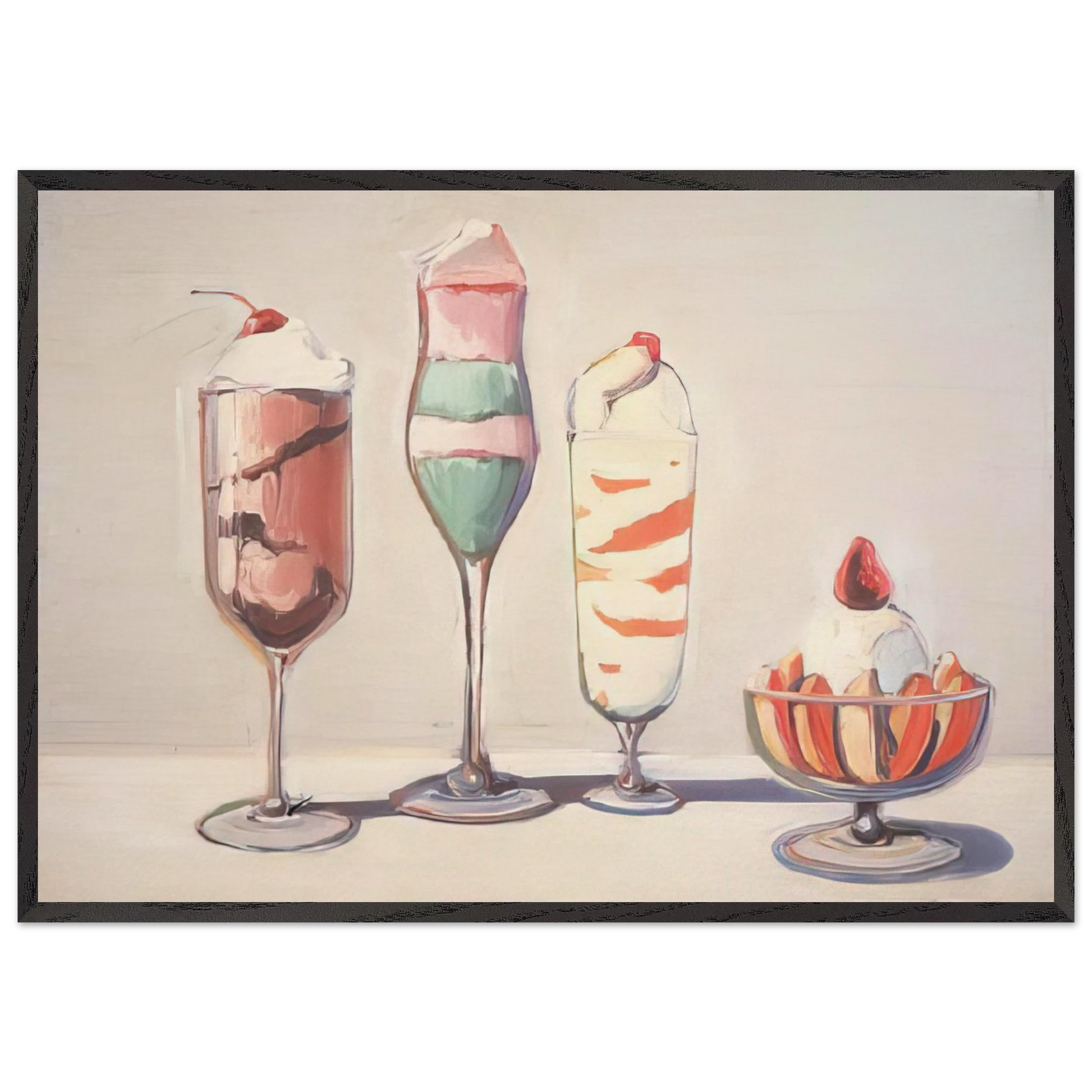Four Sundaes - Pop Art - Wayne Thiebaud Framed Art Print – Black Wooden Frame - Default Title - -Framed Art Print