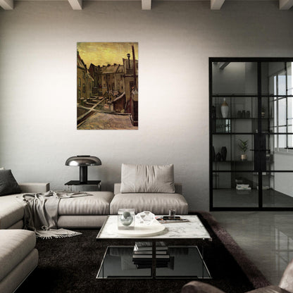 Backyards of Old Houses in Antwerp in the Snow - Vincent van Gogh Brushed Aluminum Print - 70x100 cm / 28x40 inches | Vincent van Gogh Aluminum Print | Vincent van Gogh Prints
