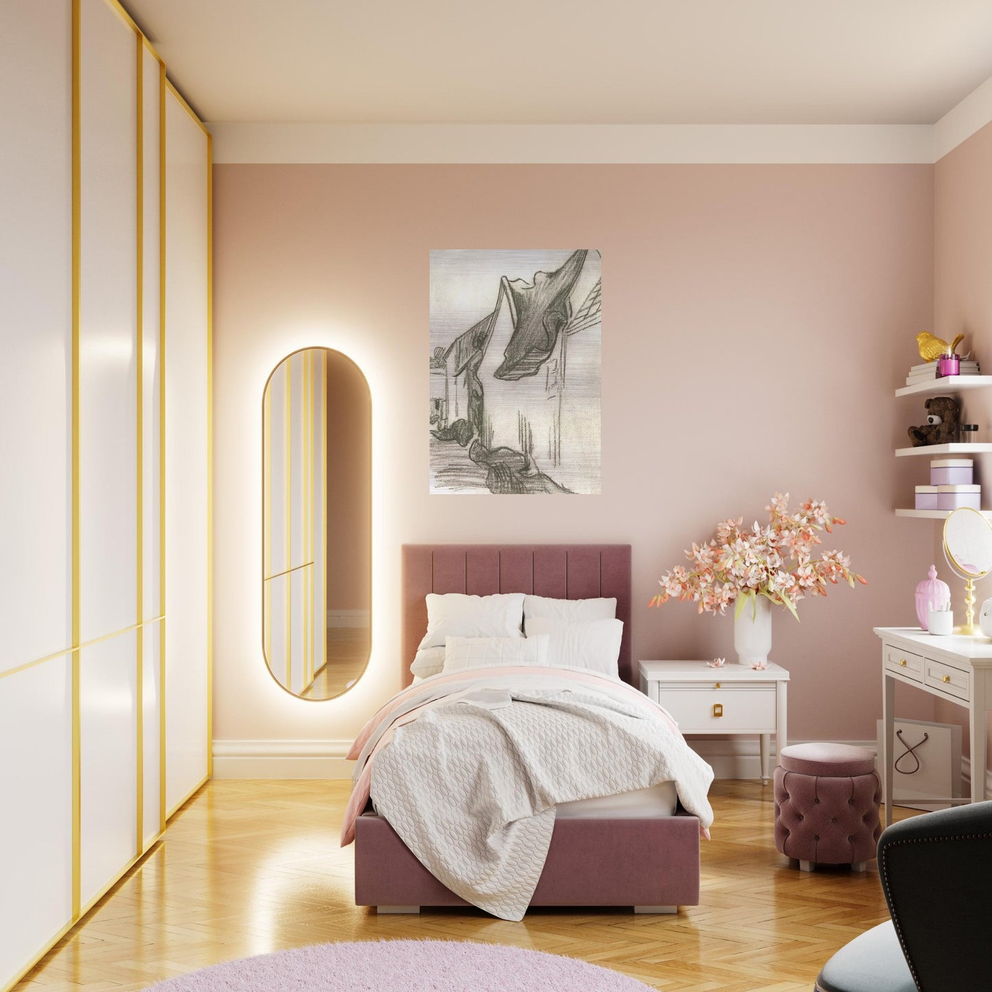 Village Street, Sketch - Vincent van Gogh Brushed Aluminum Print - 70x100 cm / 28x40 inches | Vincent van Gogh Aluminum Print | Vincent van Gogh Prints