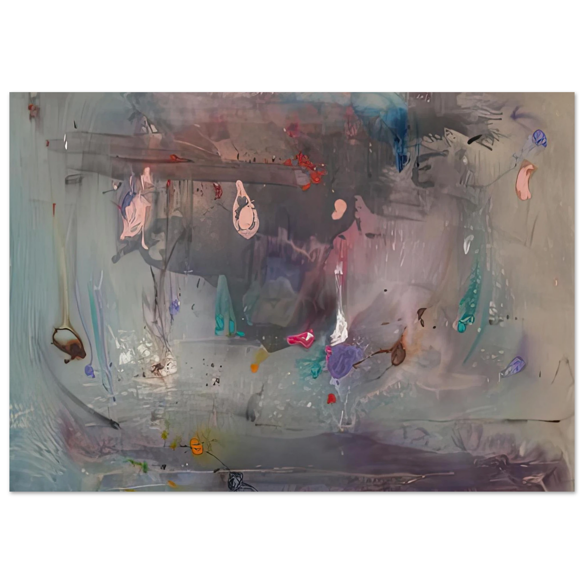Helen Frankenthaler - Grey Fireworks, 1982- Wall Art - 21x29.7 cm / 8x12" - Premium Wooden Framed Poster With Fine Art Paper - White frame