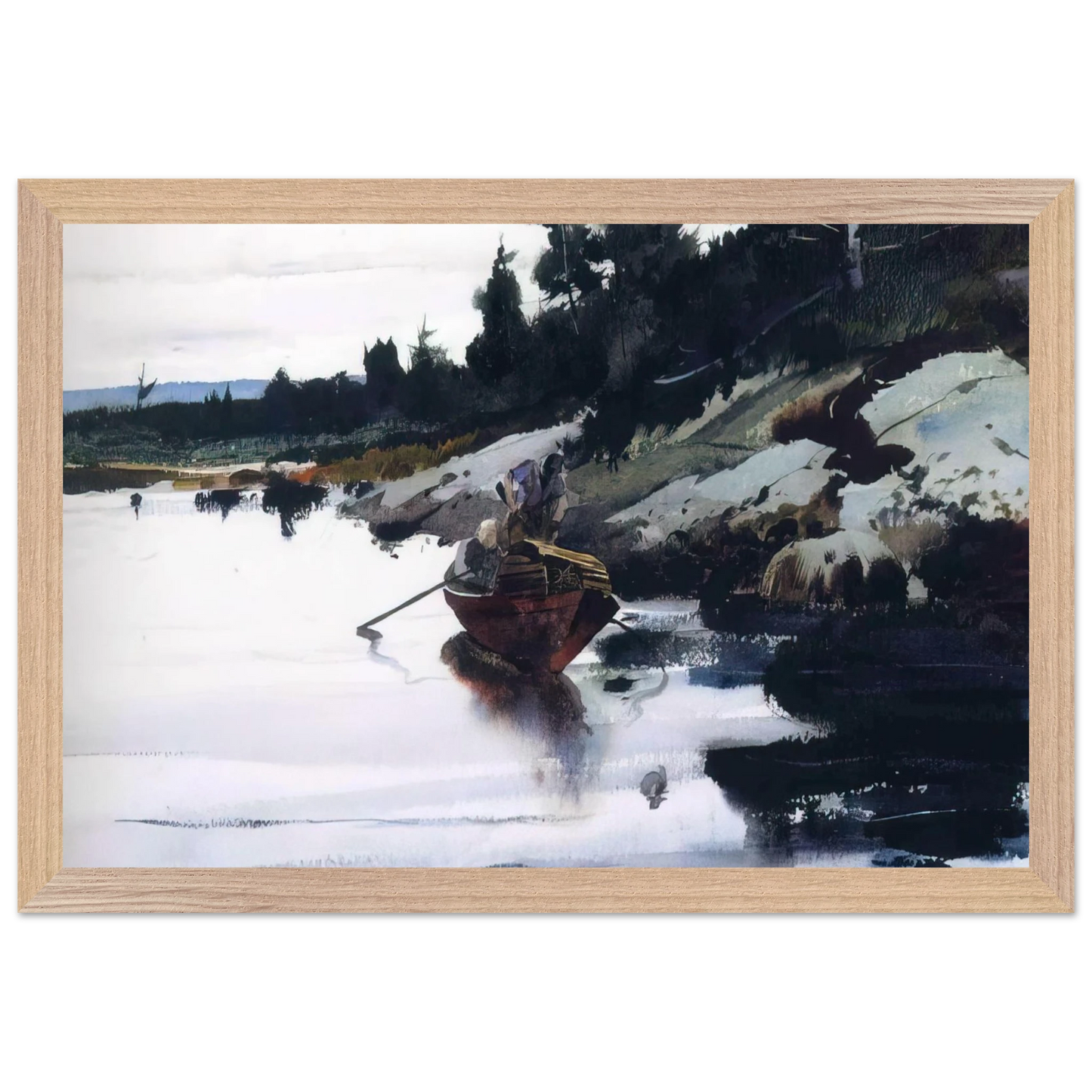 Andrew Wyeth - TURKEY COVE LEDGE Wall Art - 30x40 cm / 12x16 inches - Premium Wooden Framed Poster With Fine Art Paper - Black frame