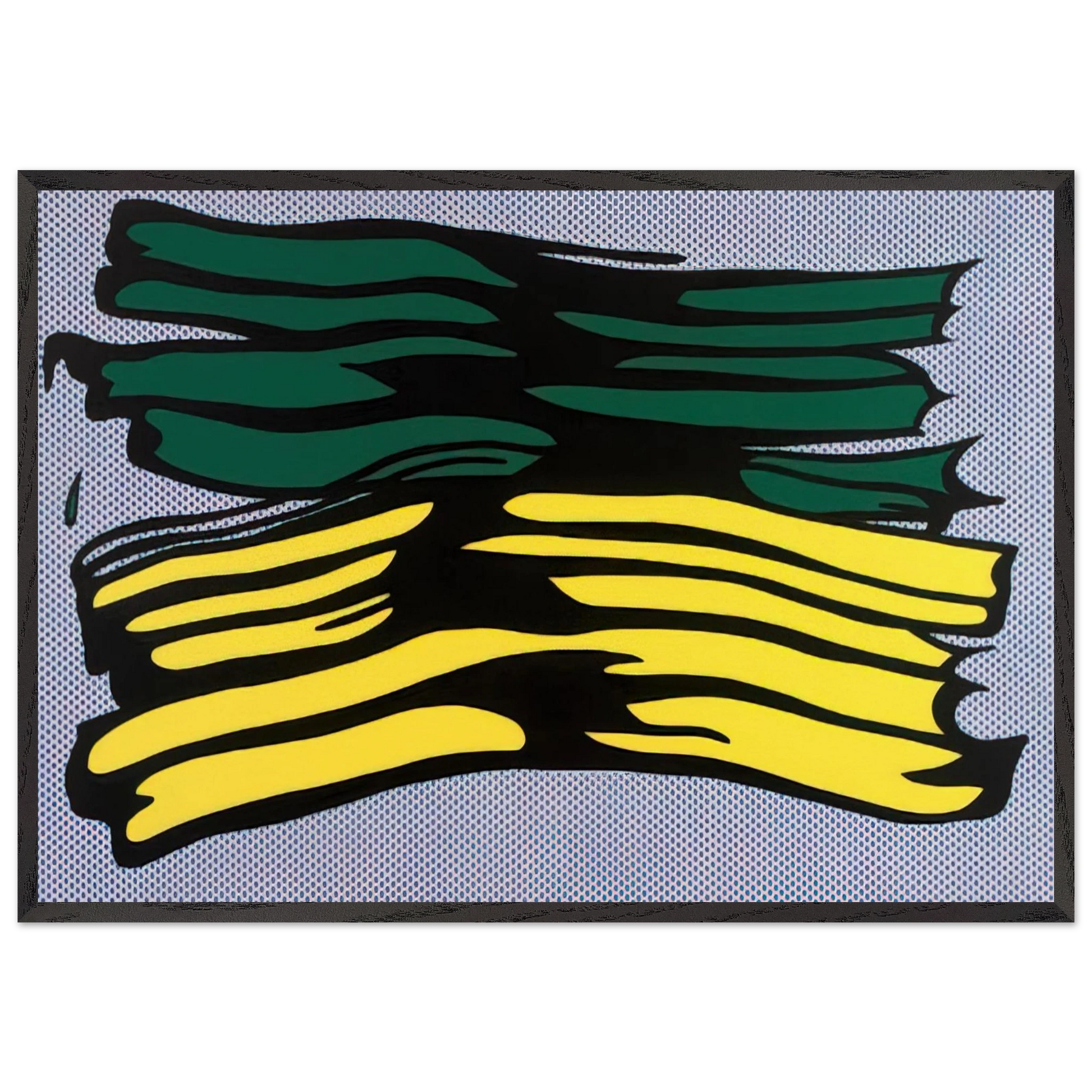YELLOW AND GREEN BRUSHSTROKES 1966 0 - Roy Lichtenstein Framed Art Print – Black Wooden Frame - Default Title - -Framed Art Print