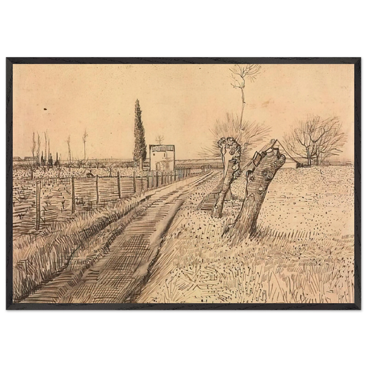Landscape with Path and Pollard Trees - Vincent van Gogh 70x100 cm / 28x40 inches Framed Art Print – Black Wooden Frame
