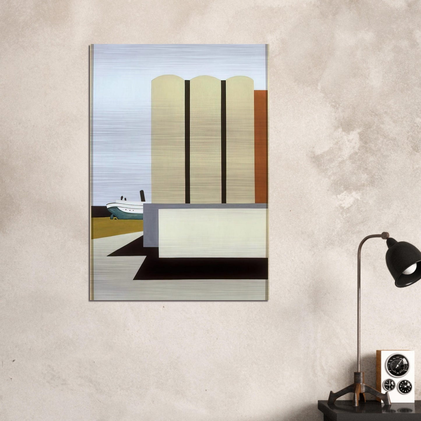 Boat and Grain Elevators No. 2 - 1942 - Ralston Crawford Brushed Aluminum Print - 70x100 cm / 28x40 inches | Ralston Crawford Aluminum Print | Ralston Crawford Prints