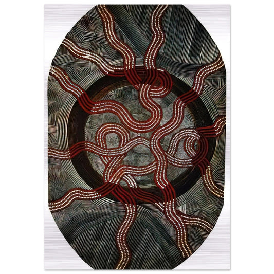 Untitled Snake Dreaming - 1972 - Clifford Possum Tjapaltjarri Brushed Aluminum Print - 70x100 cm / 28x40 inches | Clifford Possum Tjapaltjarri Aluminum Print | Clifford Possum Tjapaltjarri Prints