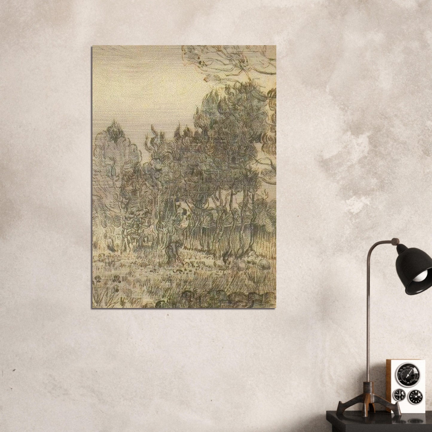 Pine Trees near the Wall of the Asylum - Vincent van Gogh Brushed Aluminum Print - 70x100 cm / 28x40 inches | Vincent van Gogh Aluminum Print | Vincent van Gogh Prints
