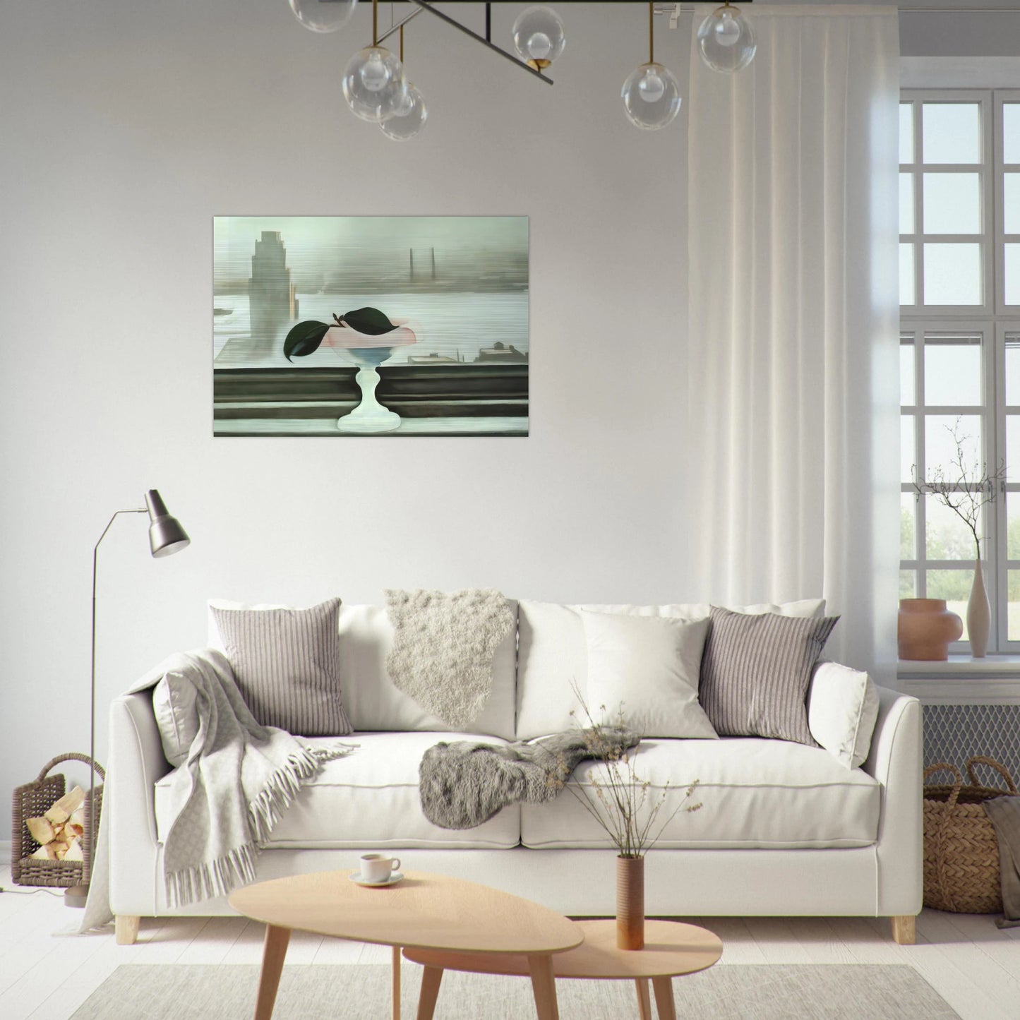 Pink Dish and Green Leaves - Georgia O'Keeffe Brushed Aluminum Print - 70x100 cm / 28x40 inches | Georgia O'Keeffe Aluminum Print | Georgia O'Keeffe Prints