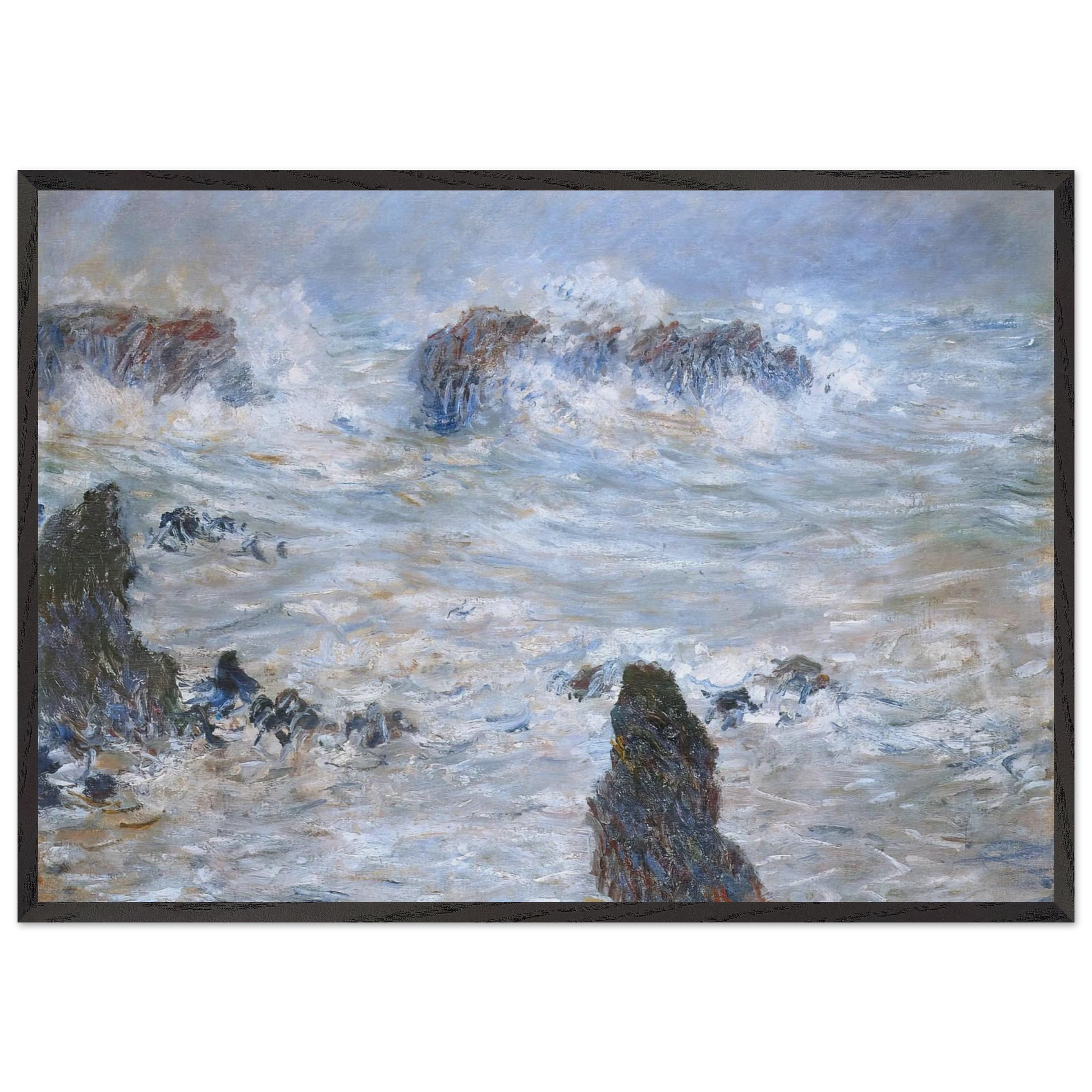 Storm off the Coast of Belle-Ile - claude monet Framed Art Print – Black Wooden Frame - Default Title - -Framed Art Print