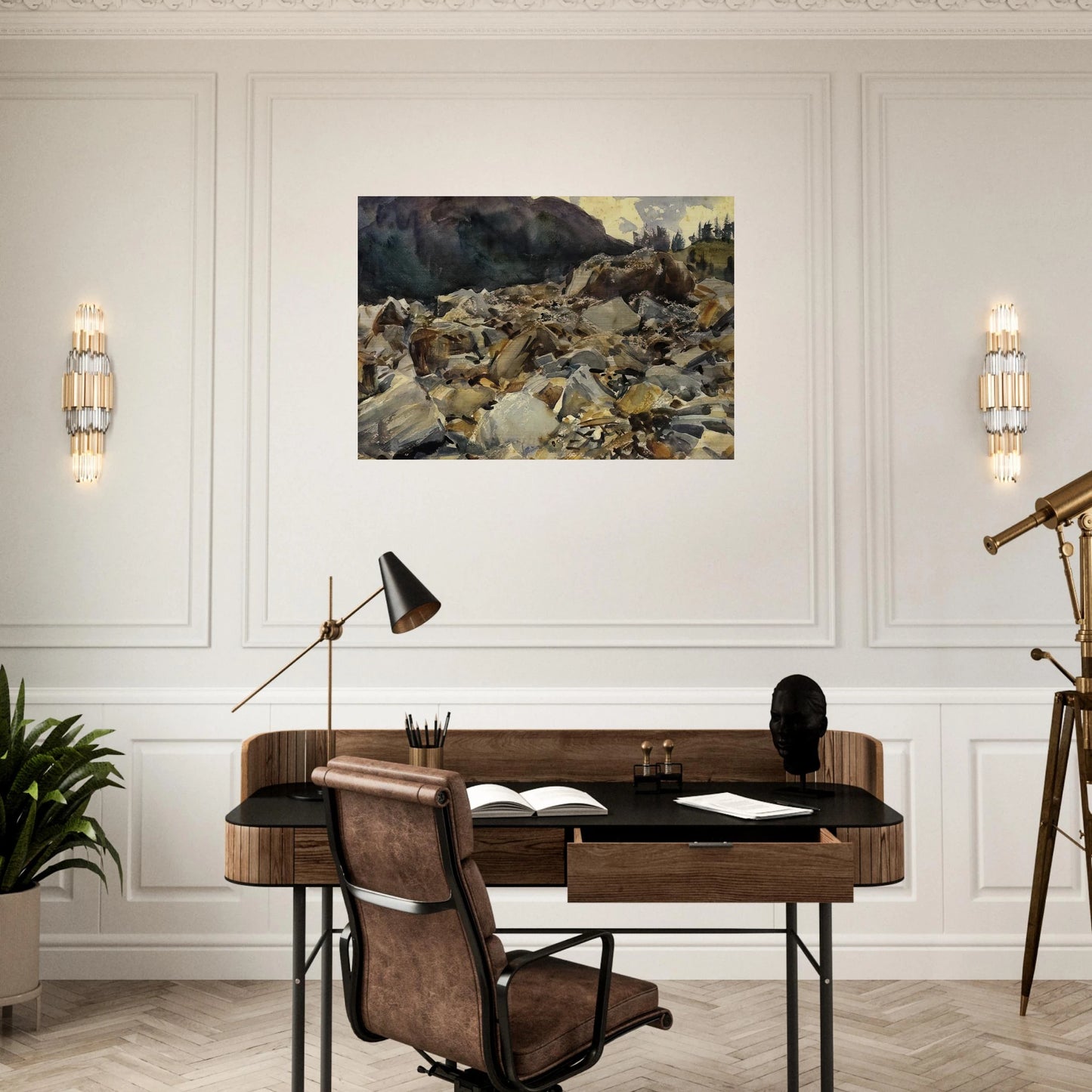 Purtud, Alpine Scene and Boulders - John Singer Sargent Brushed Aluminum Print - 70x100 cm / 28x40 inches | John Singer Sargent Aluminum Print | John Singer Sargent Prints