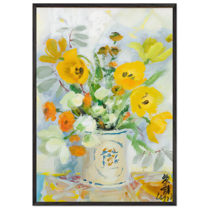 Still life with poppies - 1975 - Le Pho 70x100 cm / 28x40 inches Framed Art Print – Black Wooden Frame