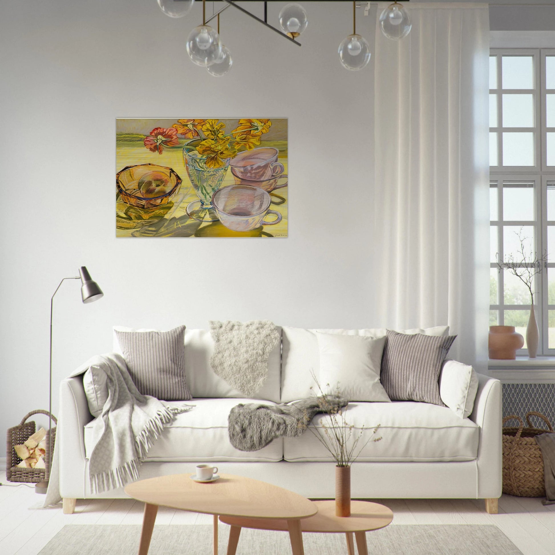 NASTURTIUMS AND PINK CUPS 1981 - Janet Fish Brushed Aluminum Print - 70x100 cm / 28x40 inches | Janet Fish Aluminum Print | Janet Fish Prints