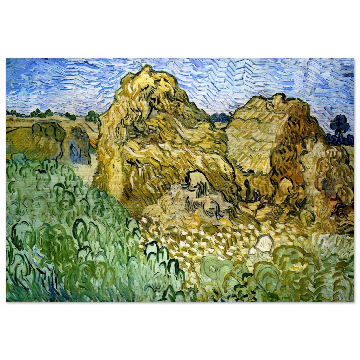 Field with Stacks of Wheat - Vincent van Gogh Brushed Aluminum Print - 70x100 cm / 28x40 inches | Vincent van Gogh Aluminum Print | Vincent van Gogh Prints