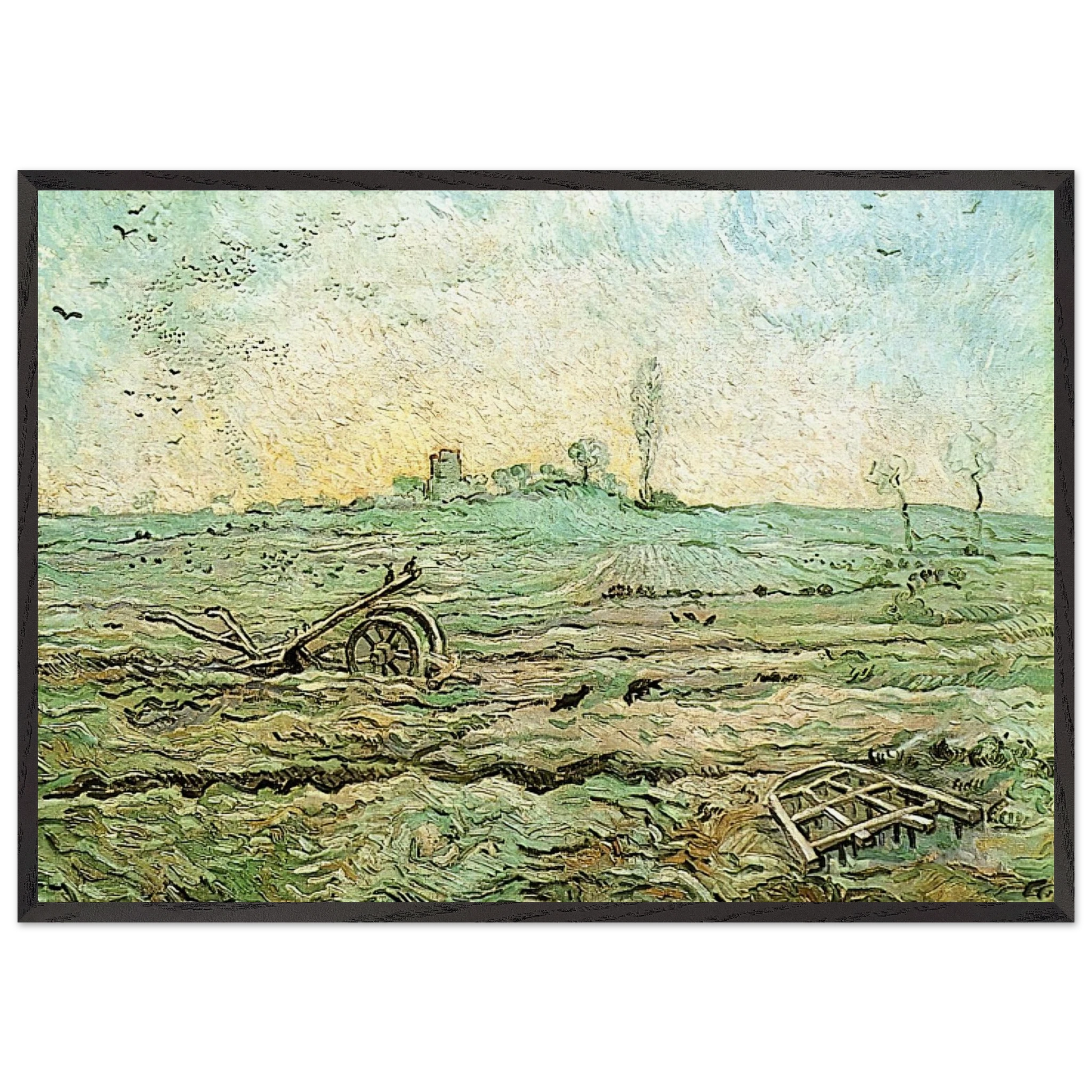 The Plough and the Harrow after Millet - Vincent van Gogh Framed Art Print – Black Wooden Frame - Default Title - -Framed Art Print