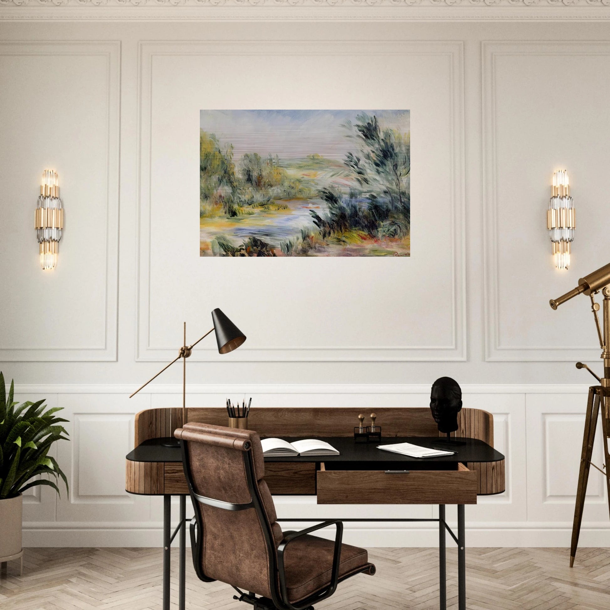 The Banks of a River, Rower in a Boat - Pierre-Auguste Renoir Brushed Aluminum Print - 70x100 cm / 28x40 inches | Pierre-Auguste Renoir Aluminum Print | Pierre-Auguste Renoir Prints