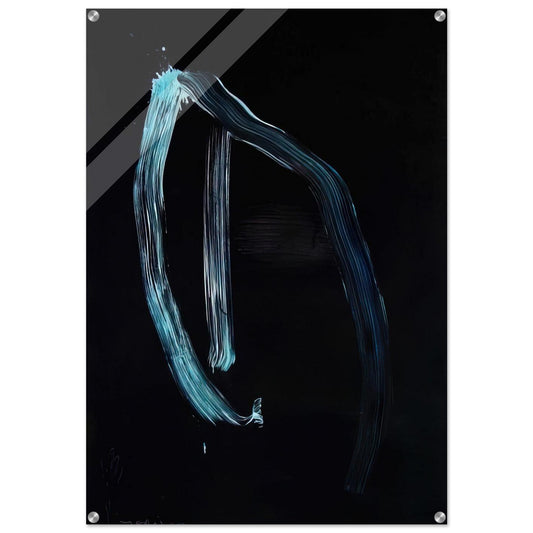 Blue Calligraphic Lines on Dark Blue - 1963 - Jiro Yoshihara Acrylic Print - 70x100 cm / 28x40″ inches | Jiro Yoshihara Wall Art | Jiro Yoshihara Prints