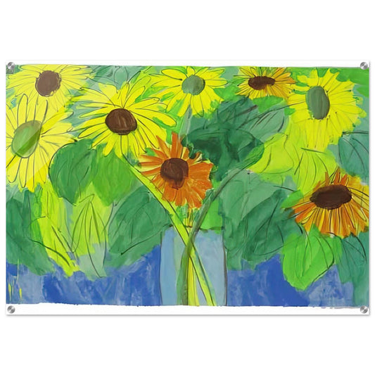 Orange and Yellow Sunflowers - Naïve Art Primitivism, Pop Art - Walasse Ting Acrylic Print - 70x100 cm / 28x40″ inches