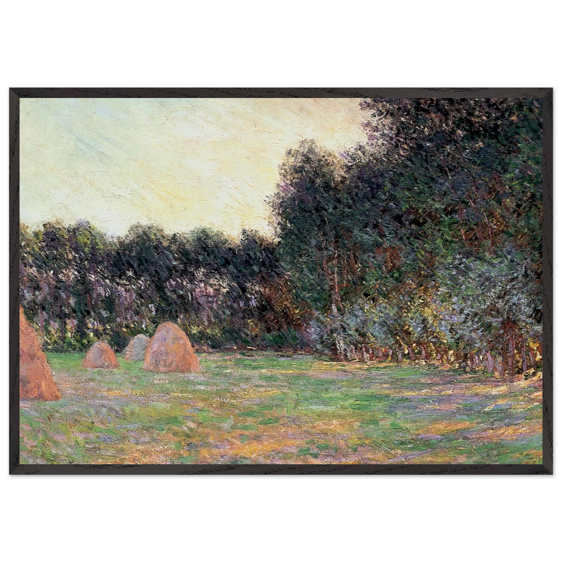 Meadow with Haystacks near Giverny - claude monet Framed Art Print – Black Wooden Frame - Default Title - -Framed Art Print