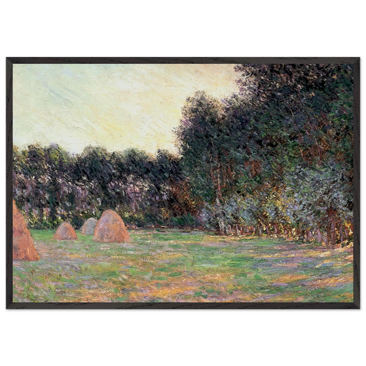 Meadow with Haystacks near Giverny - claude monet 70x100 cm / 28x40 inches Framed Art Print – Black Wooden Frame