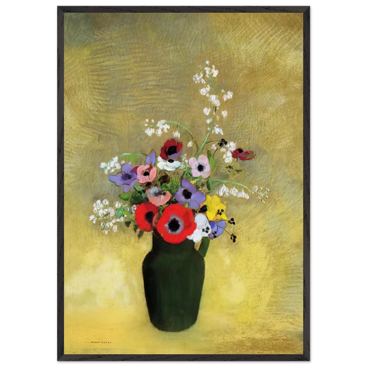 FLOWERS IN A GREEN PITCHER - Odilon Redon Framed Art Print – Black Wooden Frame - Default Title - -Framed Art Print