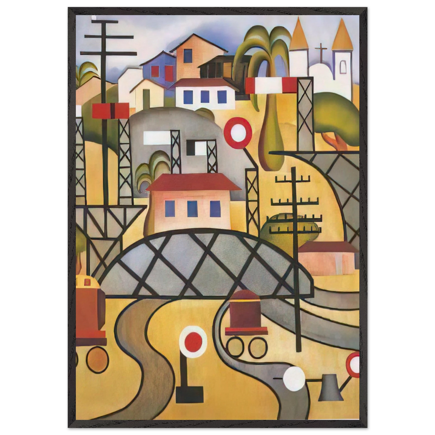 EFCB Estrada de Ferro Central do Brasil - Tarsila do Amaral Framed Art Print – Black Wooden Frame - Default Title - -Framed Art Print