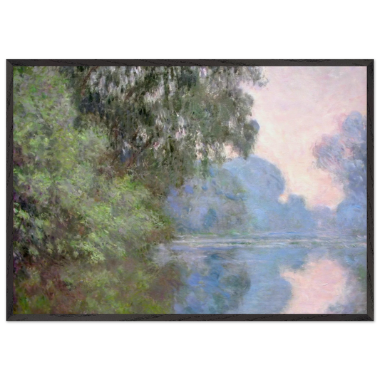 Morning on the Seine near Giverny - claude monet 70x100 cm / 28x40 inches Framed Art Print – Black Wooden Frame