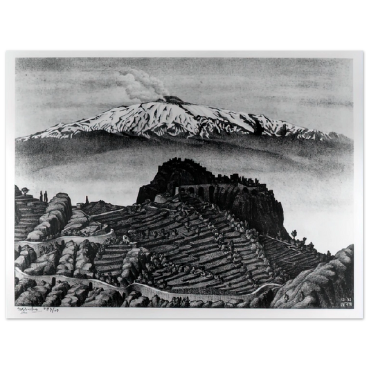 MC Escher - CASTEL MOLA AND MOUNT ETNA SICILY DECEMBER 1932 1932 Wall Art - 21x29.7 cm / 8x12" - Fine Art Poster - -