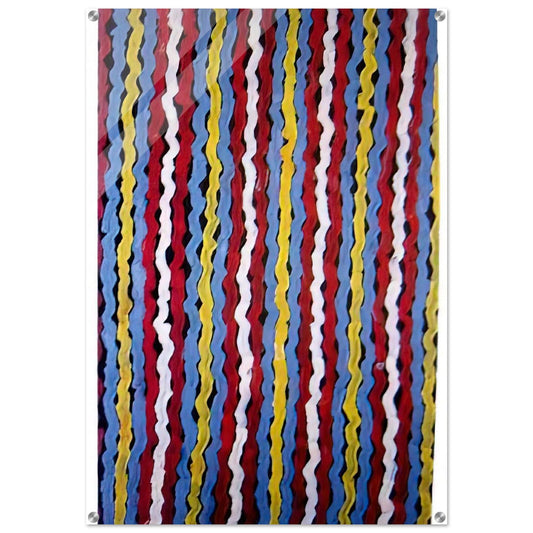 Spear Dreaming - Native Art - Clifford Possum Tjapaltjarri Acrylic Print - 70x100 cm / 28x40″ inches | Clifford Possum Tjapaltjarri Wall Art | Clifford Possum Tjapaltjarri Prints