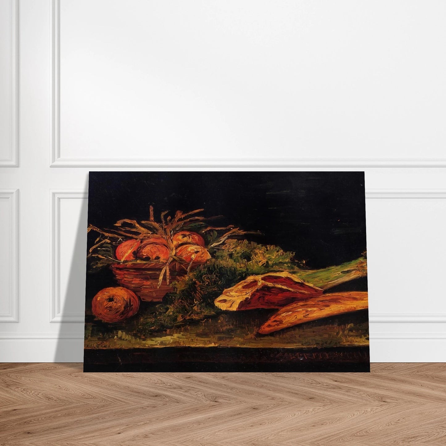 Still Life with Apples, Meat and a Roll - Vincent van Gogh Brushed Aluminum Print - 70x100 cm / 28x40 inches | Vincent van Gogh Aluminum Print | Vincent van Gogh Prints