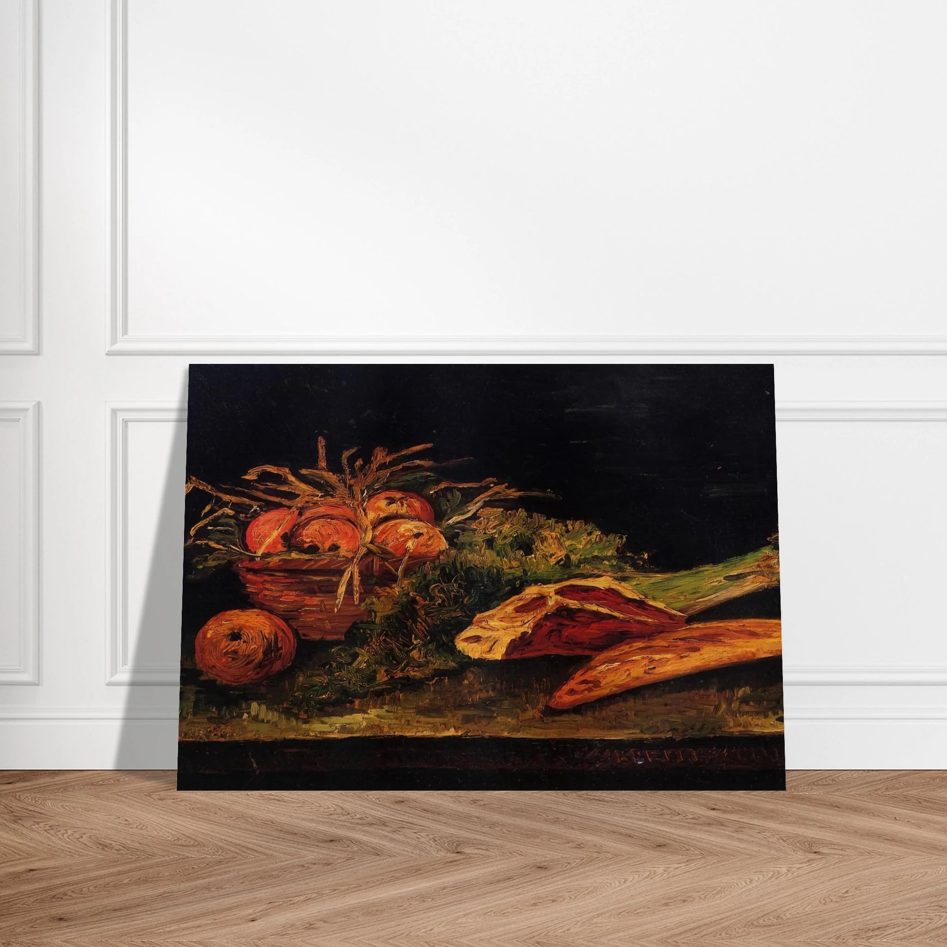 Still Life with Apples, Meat and a Roll - Vincent van Gogh Brushed Aluminum Print - 70x100 cm / 28x40 inches | Vincent van Gogh Aluminum Print | Vincent van Gogh Prints
