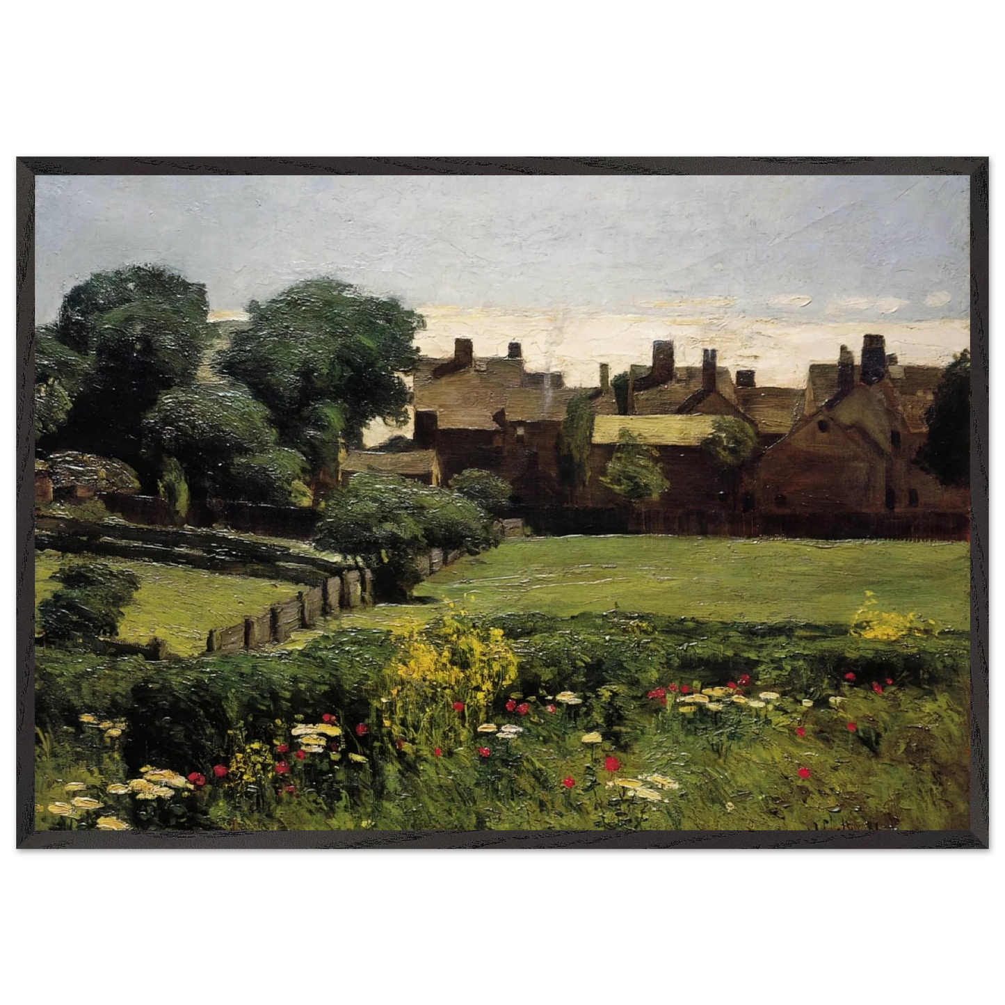 Village Scene - Childe Hassam 70x100 cm / 28x40 inches Framed Art Print – Black Wooden Frame