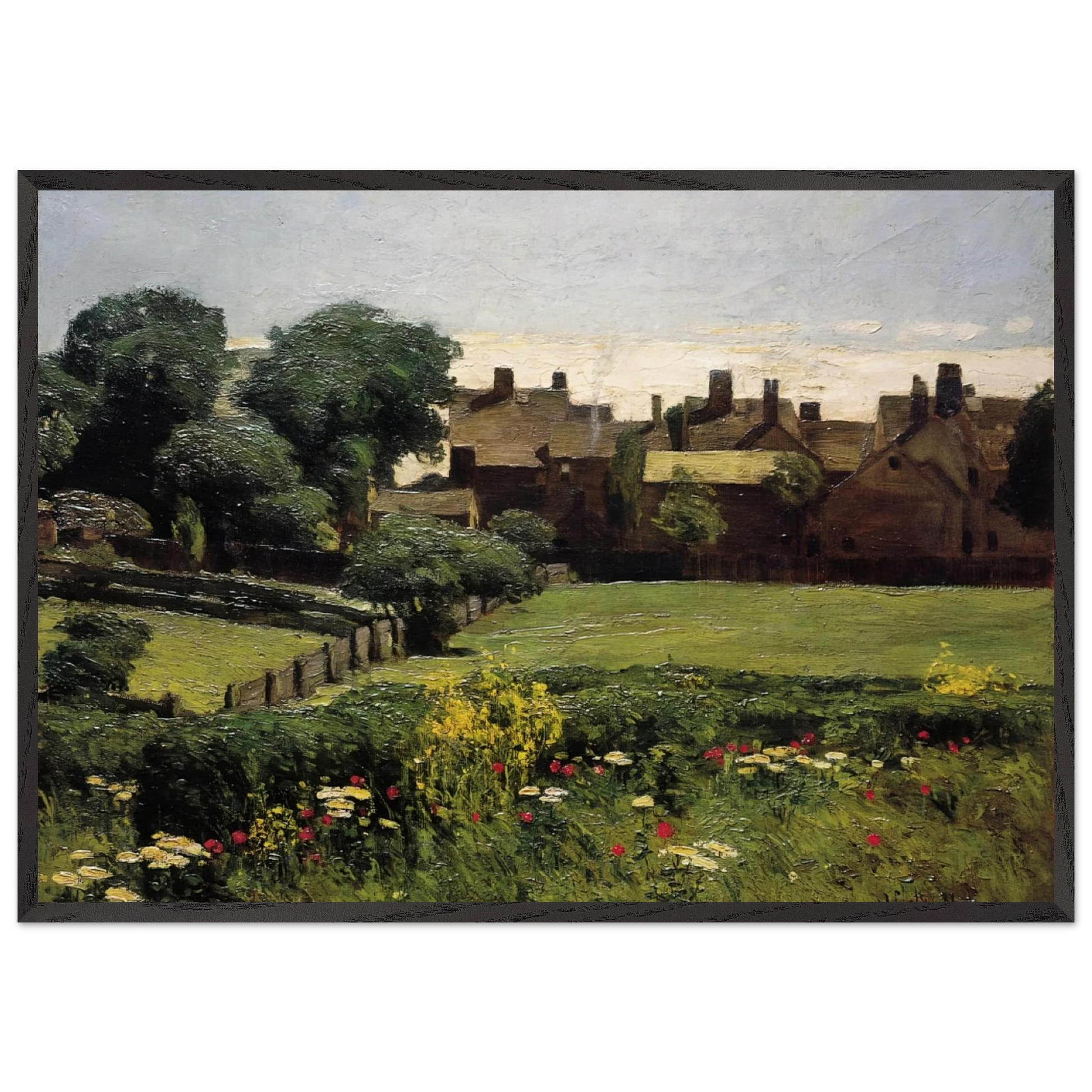 Village Scene - Childe Hassam 70x100 cm / 28x40 inches Framed Art Print – Black Wooden Frame