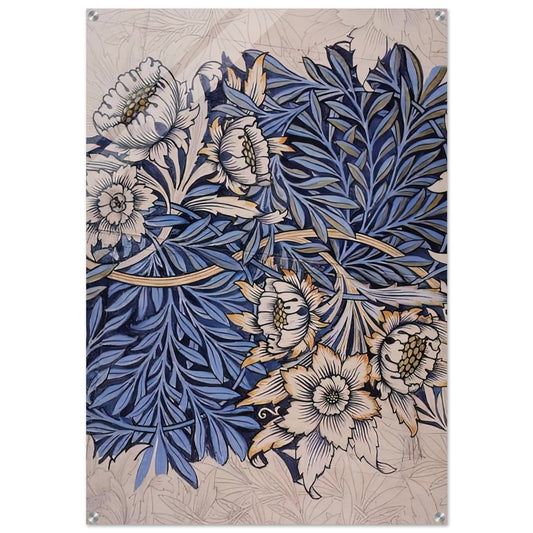 DESIGN FOR TULIP AND WILLOW INDIGO DISCHARGE WOOD BLOCK PRINTED FABRIC 1873 - William Morris Acrylic Print - 70x100 cm / 28x40″ inches | William Morris Wall Art | William Morris Prints