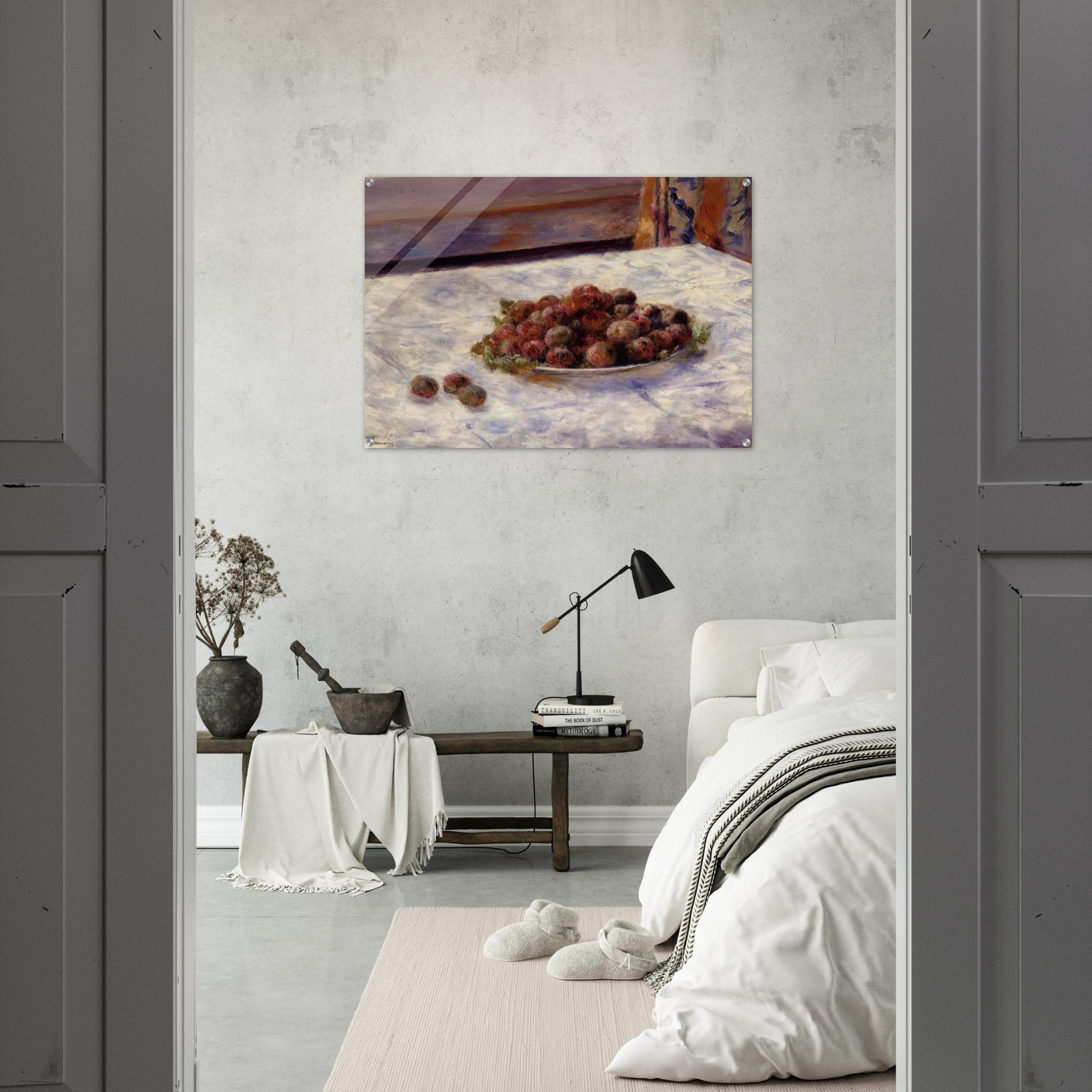 Still Life, a Plate of Plums - Pierre-Auguste Renoir Acrylic Print - 70x100 cm / 28x40″ inches